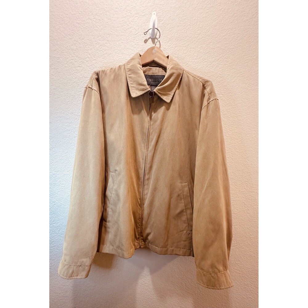 Vintage Van Heusen Mens Faux Suede Classic Jacket Large Business Casual Neutral